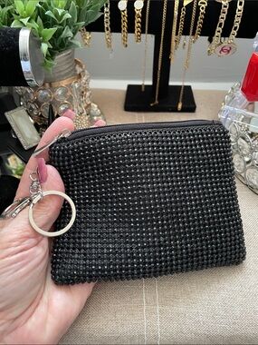 ✨🖤Black Beaded Shimmery Zip Wristlet Key Pouch 🖤✨NEW
